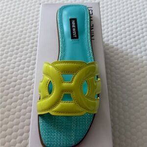 Nine West Lime Green and Turquoise Patent Slide Sandal
